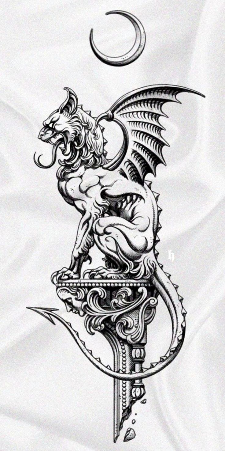 Gargoyle Tattoo, Backpiece Tattoo, Medieval Tattoo, Engraving Tattoo, Mythology Tattoos, Gothic Tattoo, Dark Art Tattoo, Tattoo Portfolio, Tattoo Art Drawings