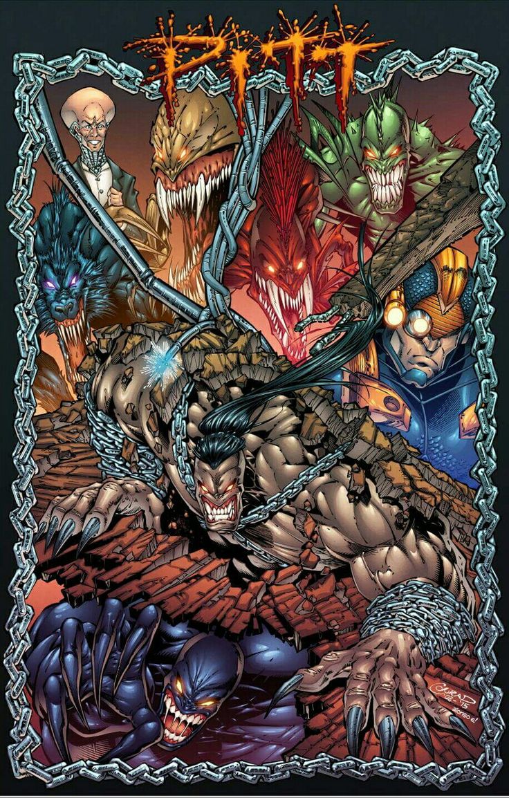 the cover to an upcoming comic book, featuring monsters and other creatures with fangs on their faces