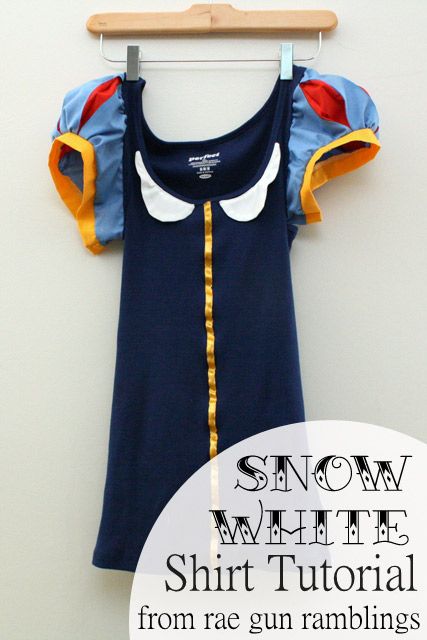 Snow White Shirt Tutorial Diy Snow White Costume, Sew Star, Disneyland Ideas, Snow White Shirt, Shirt Upcycle, Racing Theme, Diy Snow, Snow White Costume, Shirt Tutorial