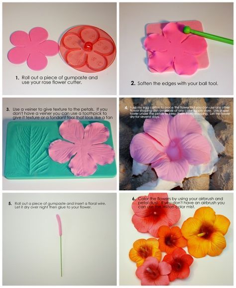 several pictures of flowers made out of fondant