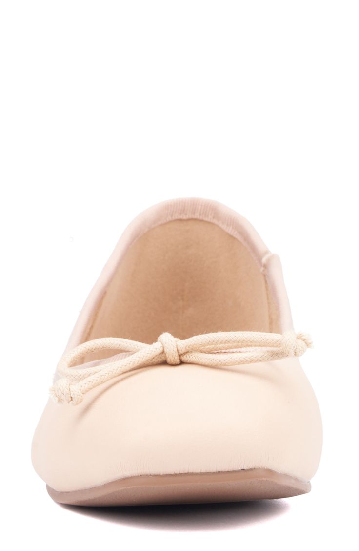 A pair-with-everything leather ballet flat looks totally on-point for the season thanks to a trend-savvy square toe. Synthetic upper and lining/rubber sole Imported Beige Closed Toe Ballet Flats For Fall, Beige Ballet Flats For Fall With Flat Heel, Beige Ballet Flats For Fall, Synthetic Flat Heel Dance Shoes, Cream Leather Ballet Flats For Spring, Spring Cream Ballet Flats With Almond Toe, Medium Width Closed Toe Dance Shoes For Spring, Spring Synthetic Closed Toe Dance Shoes, Cream Almond Toe Ballet Flats For Spring