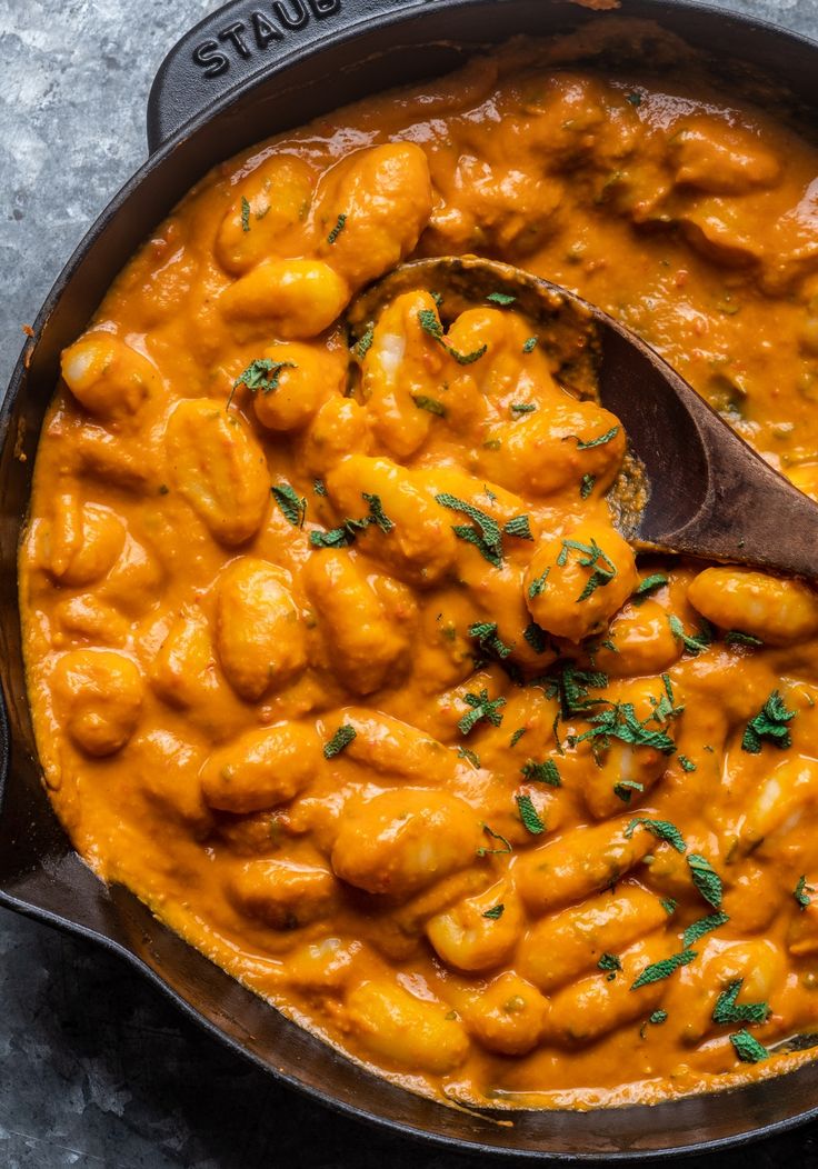 a skillet filled with some kind of food