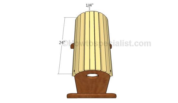 a wooden bench with measurements for the top and bottom section, including the seat cushion