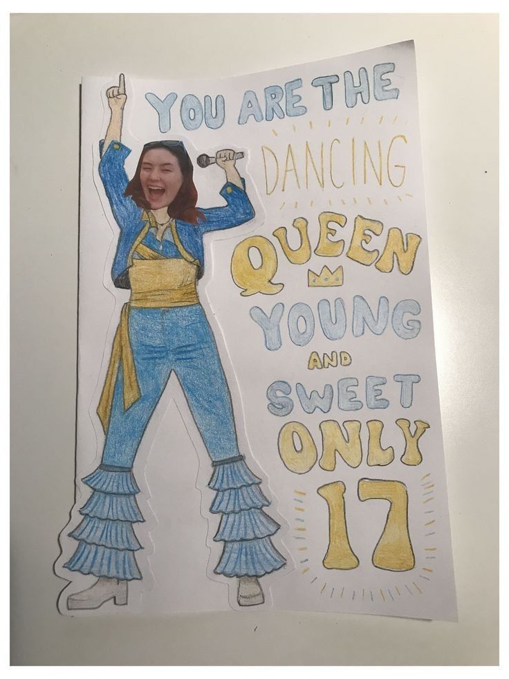 a drawing of a woman in blue and yellow with the words you are the dancing queen young and sweet only 17