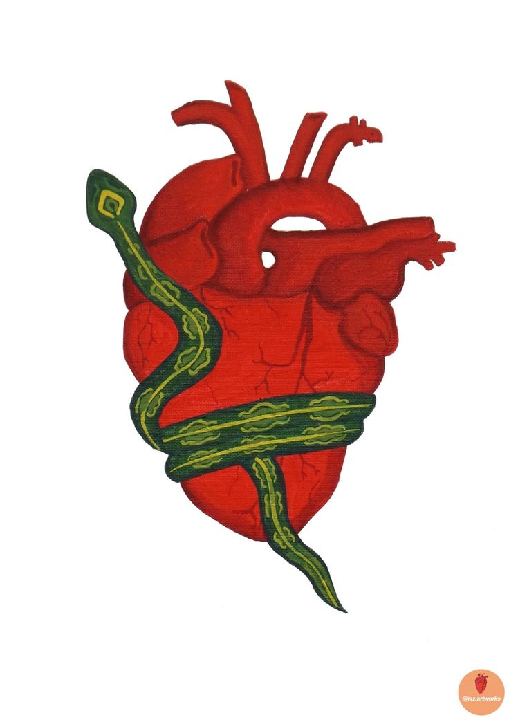 a drawing of a heart with a snake on it