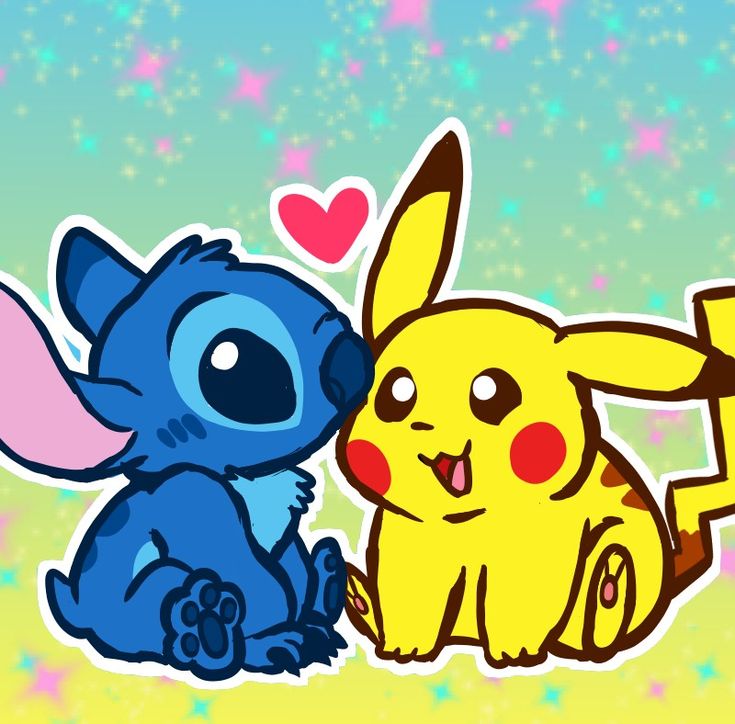 two cartoon characters are hugging each other in front of a blue background with pink and yellow stars