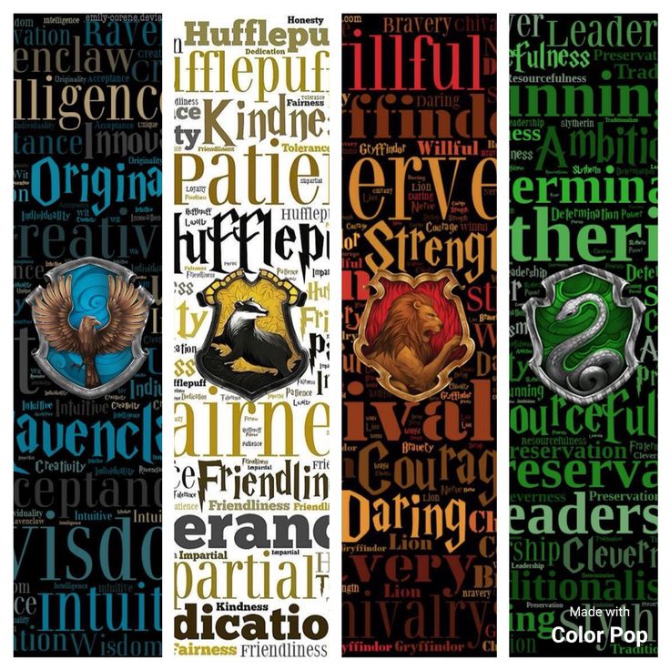 three different colored banners with the words harry potter and hermione's crests