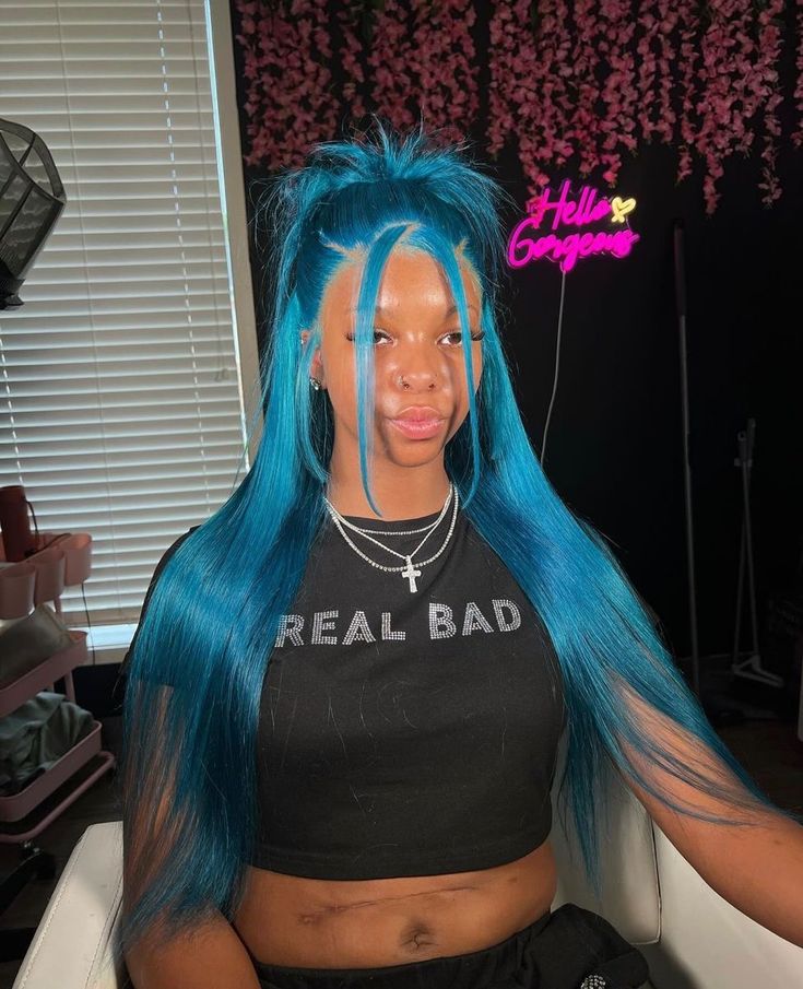 Blue Lace Wig, Weave Hair Color, Blue Lace Front Wig, Future Hairstyles, Unicorn Hair Color, Teenage Hairstyles, Birthday Aesthetic, Frontal Wig Hairstyles, Birthday Hairstyles