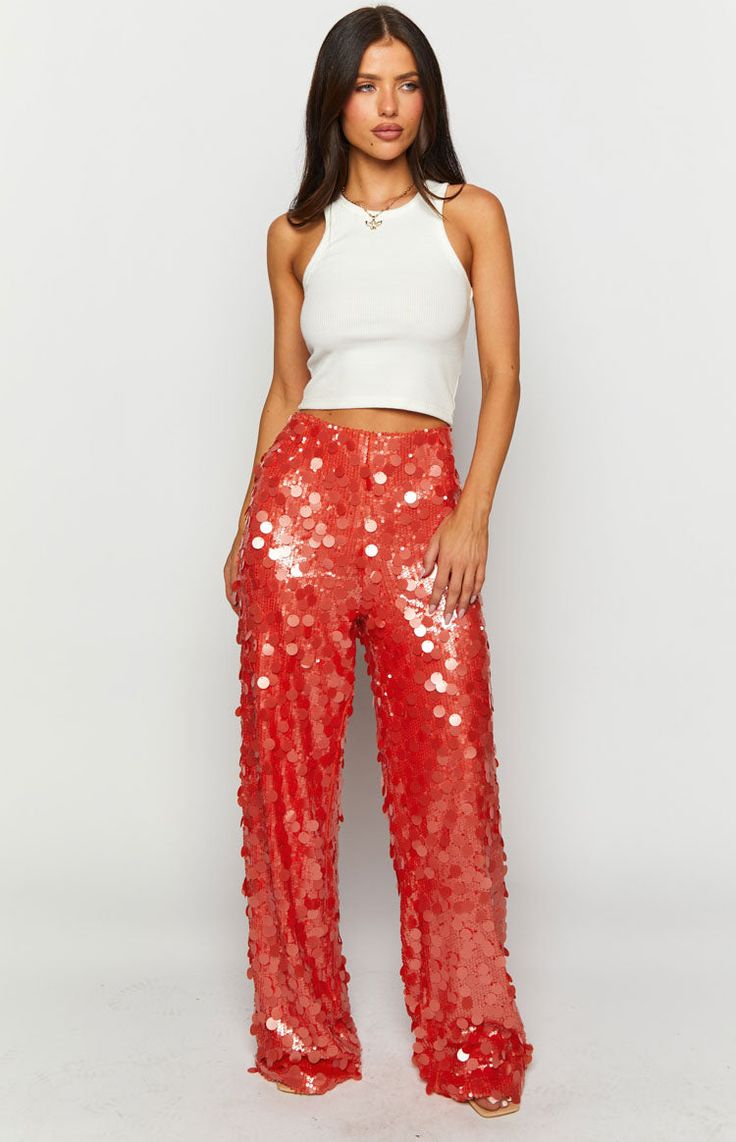 Orange Sequin Pants

How to style:
Do not miss a chance to stand out in the 'Saria sequin pants'. These pants are perfect for your next late night event or festival () and pair perfectly with sneakers and a simple top () making these pants () the star of the show. 

Features: 


  
 * Mid weight slightly stretchy material 
 * Fully lined inside 
 * Sequin outer detailing 
 * High rise style 
 * Invisible left side zip 
 * Straight leg style Sequin Pants Concert Outfit, Sequin Night Bachelorette, Sequin Pants Outfit, Prom Midi Dress, 60's Dress, Shop Pants, Summer Playsuit, Sequin Pants, Simple Top