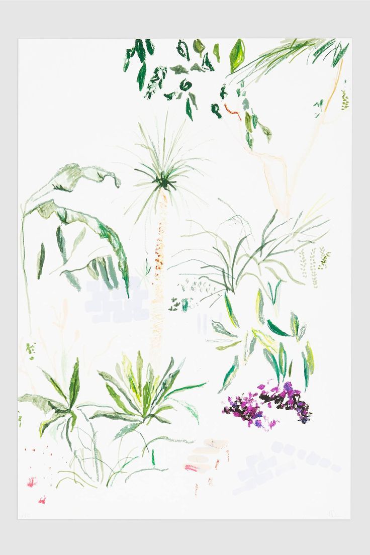 a painting of plants and flowers on a white background