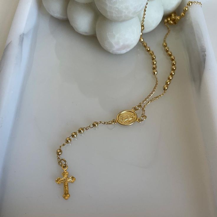 Gold Rosary As A Gift, Adjustable Gold Spiritual Cross Necklace, Elegant Adjustable Gold Rosary, Elegant Adjustable Gold Cross Necklace, Elegant Rosary With Adjustable Chain, Adjustable Gold Rosary With Cross, Adjustable Gold Cross Rosary, Adjustable Gold Crucifix Necklace, Gold Rosary With Adjustable Chain