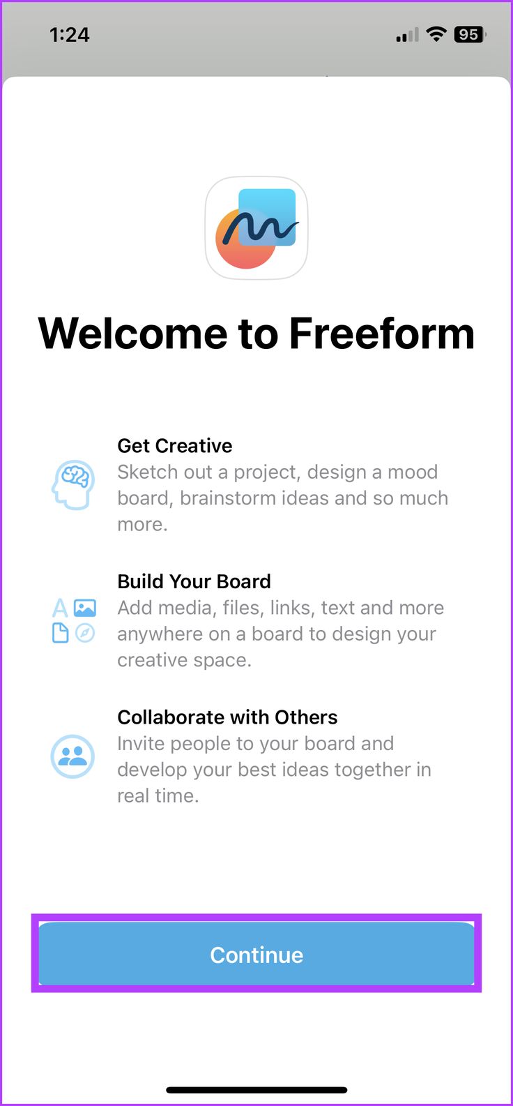 the welcome screen for freeformm, an app that allows users to use it