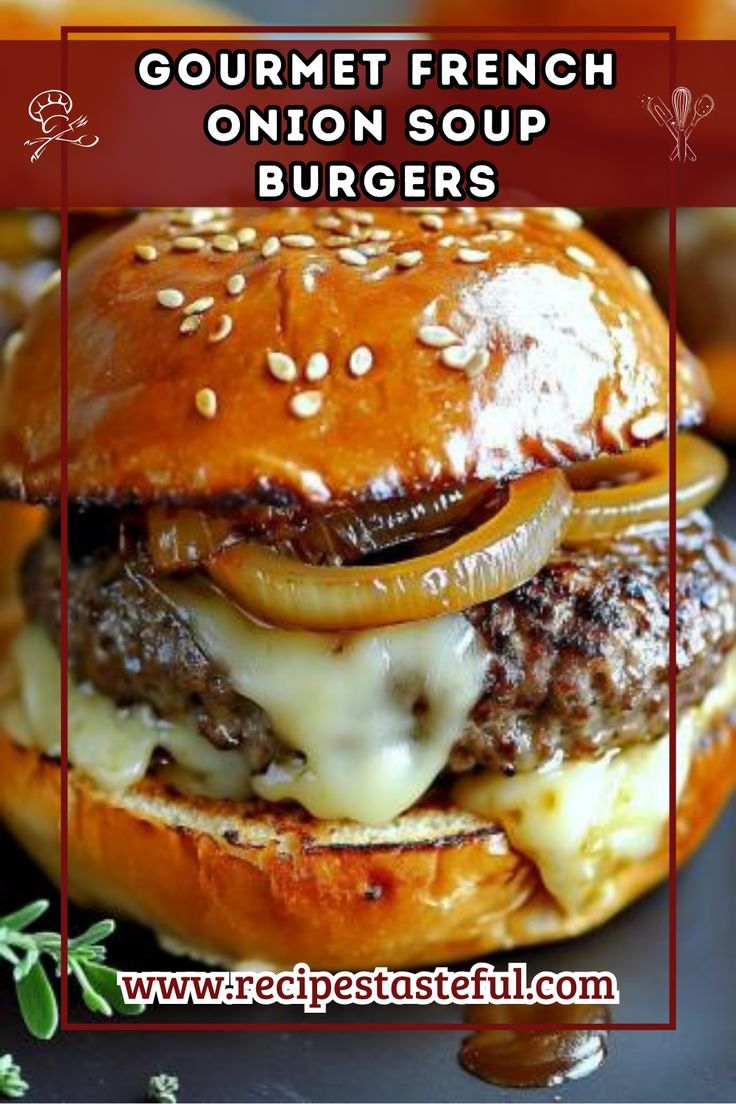 a hamburger with onions and cheese on it is shown in the middle of a square frame