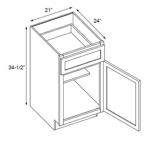 the drawing shows an open cabinet with its doors and drawers, which are not shown