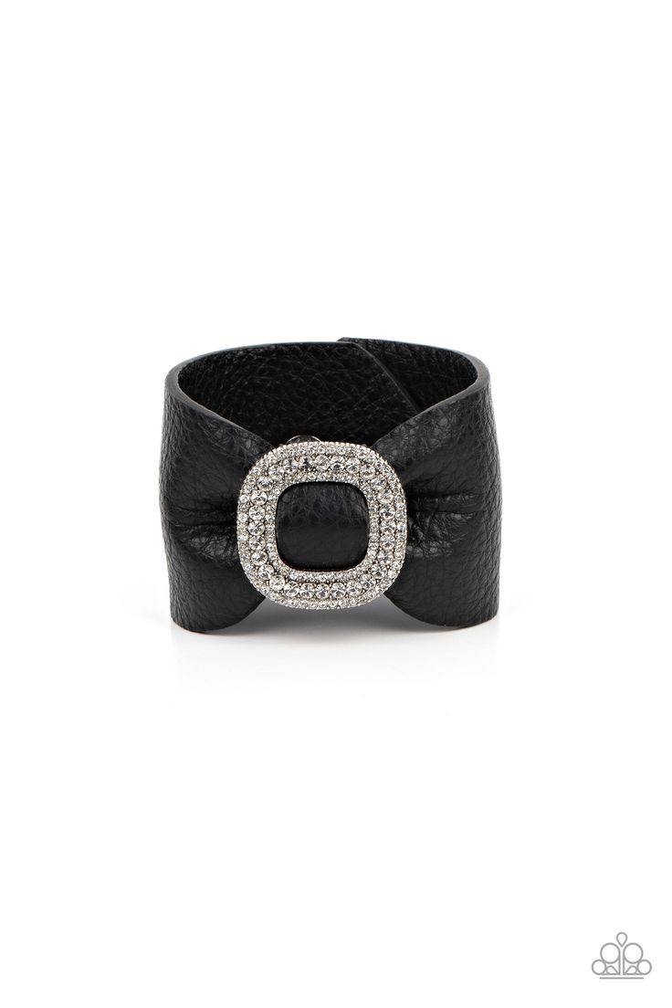 A thick black pleather band delicately knots around the wrist. Stacked with brilliant white rhinestones, a dramatic silver buckle sparkles at the center of the wrist for a dramatic finish. Features an adjustable snap closure.

Sold as one individual bracelet. Jewelry Giveaway, Bling Fashion, Perfect Selfie, Feeling Pretty, Snap Bracelets, Sparkly Jewelry, Black Wrap, Black Bracelets, Paparazzi Accessories