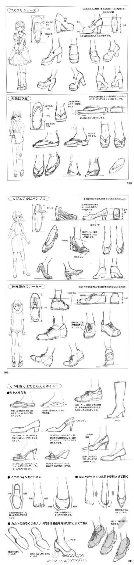 an image of various types of shoes and how to draw them in pencil on paper