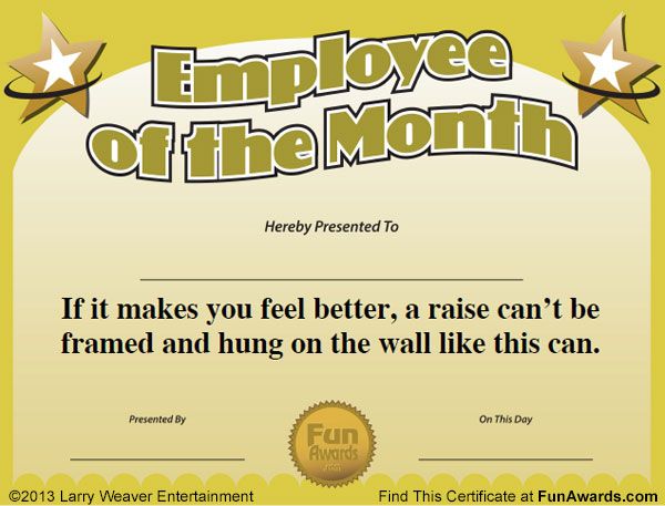 an employee of the month certificate with stars on it's border and text that reads,