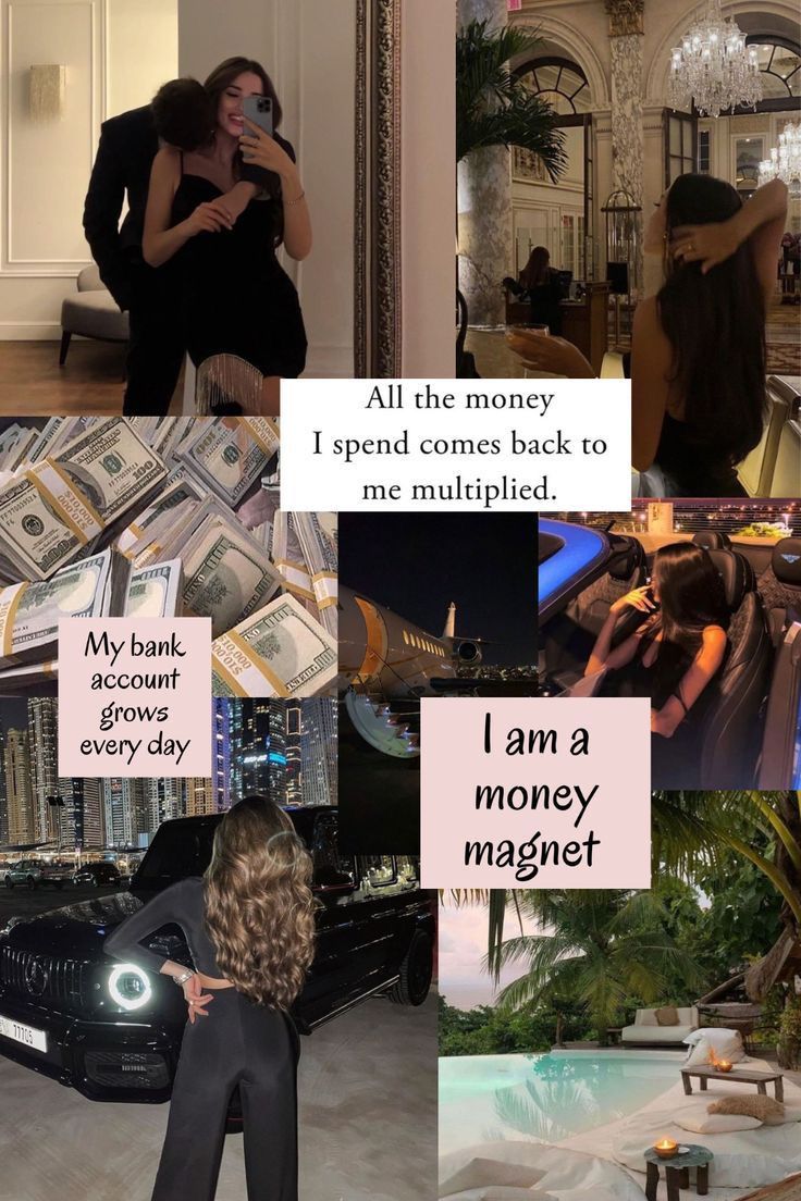 a collage of photos with words and pictures on them that say i am a money magnet