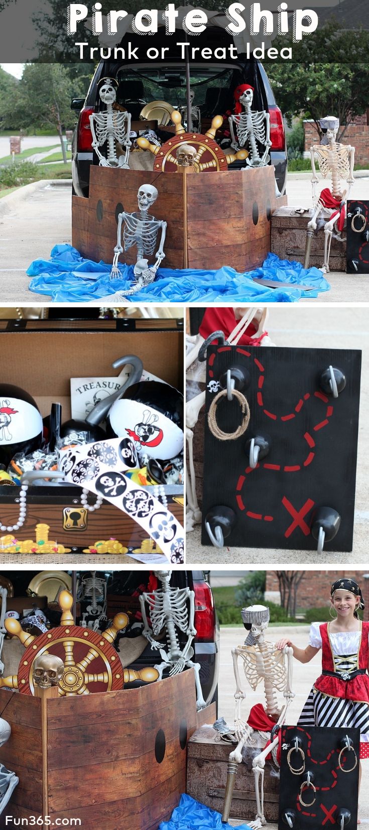 pirate ship trunk or treat idea for kids to make with their own toys and decorations