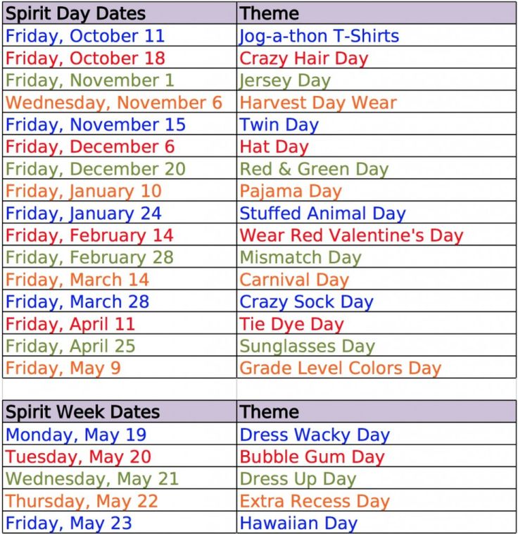 a timetable with dates for the upcoming events