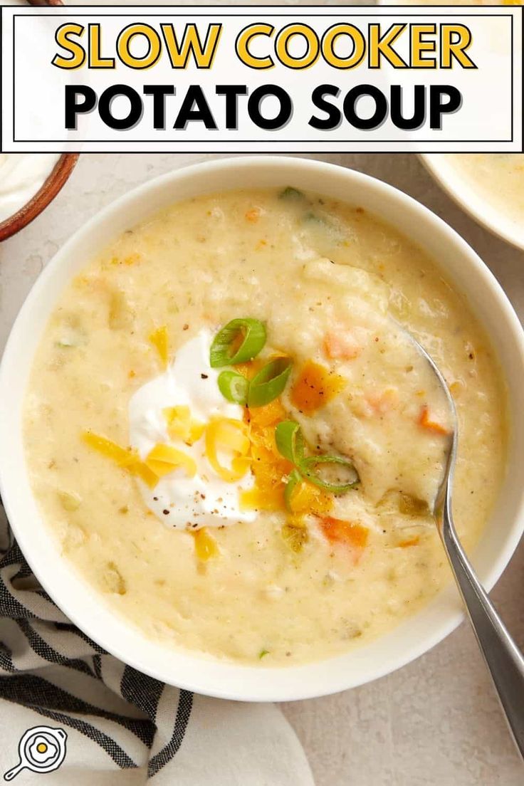 a bowl of slow cooker potato soup