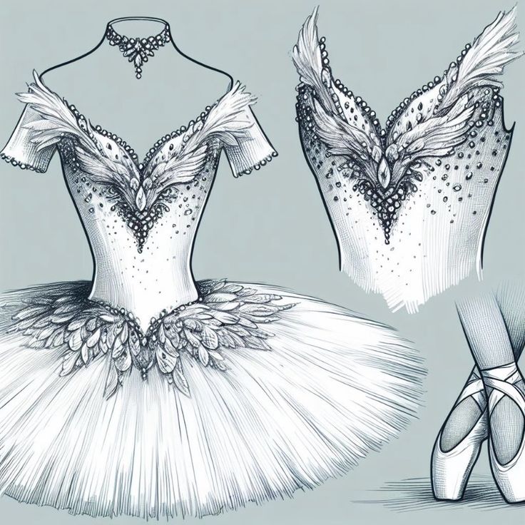 a drawing of a ballerina's dress and ballet shoes