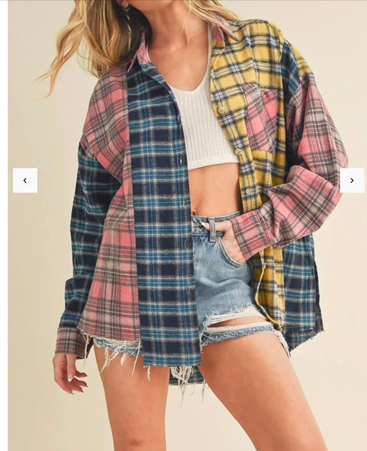 Introducing our revamped Nella shirt, your new favorite oversized flannel. She's designed with a spliced construction, creating a captivating multi-color patchwork look. The asymmetrical hem adds an edgy and contemporary feel to elevate your style.  100% Cotton Plaid Patchwork Flannel Shirt For Fall, Multicolor Long Sleeve Flannel Top, Patchwork Long Sleeve Flannel Shirt, Casual Flannel Patchwork Tops For Fall, Patchwork Long Sleeve Flannel Shirt For Fall, Fall Patchwork Button-up Flannel Shirt, Patchwork Flannel, Asymmetrical Shirt, Flannel Outfits