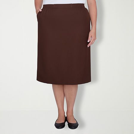 Slip into our suit skirt for a polished and professional look.Front Style: Flat FrontClosure Type: Elastic BackPockets: 2 Side Slip PocketsRise: At WaistApparel Length: 27.5 InchesFiber Content: 100% PolyesterFabric Description: WovenLining: UnlinedSkirt Length: Knee LengthCare: Machine WashSkirt Type: Pencil SkirtsCountry of Origin: Imported Elegant Skirted Skort For Workwear, Elegant Skirted Skort For Work, Classic Brown Skirt Suit For Work, Classic Workwear Skirt Suit With Lined Skirt, Classic Skirt Suit With Pockets For Work, Classic Workwear Skort, Classic Office Skort With Relaxed Fit, Solid Color Knee-length Pencil Skirt With Pockets, Brown Lined Skirt For Workwear