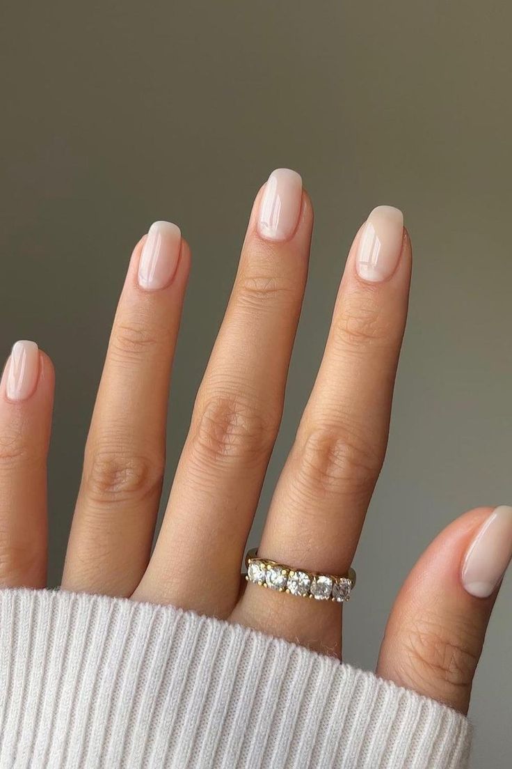 Rounded Square Natural Nails, Squoval Milky Nails, Sheer Wedding Nails, Clean Bridal Nails, Clean Professional Nails, Squoval Natural Nails, Bridesmaid Nails Squoval, Squoval Nail Shapes, Nail Shapes Natural Nails