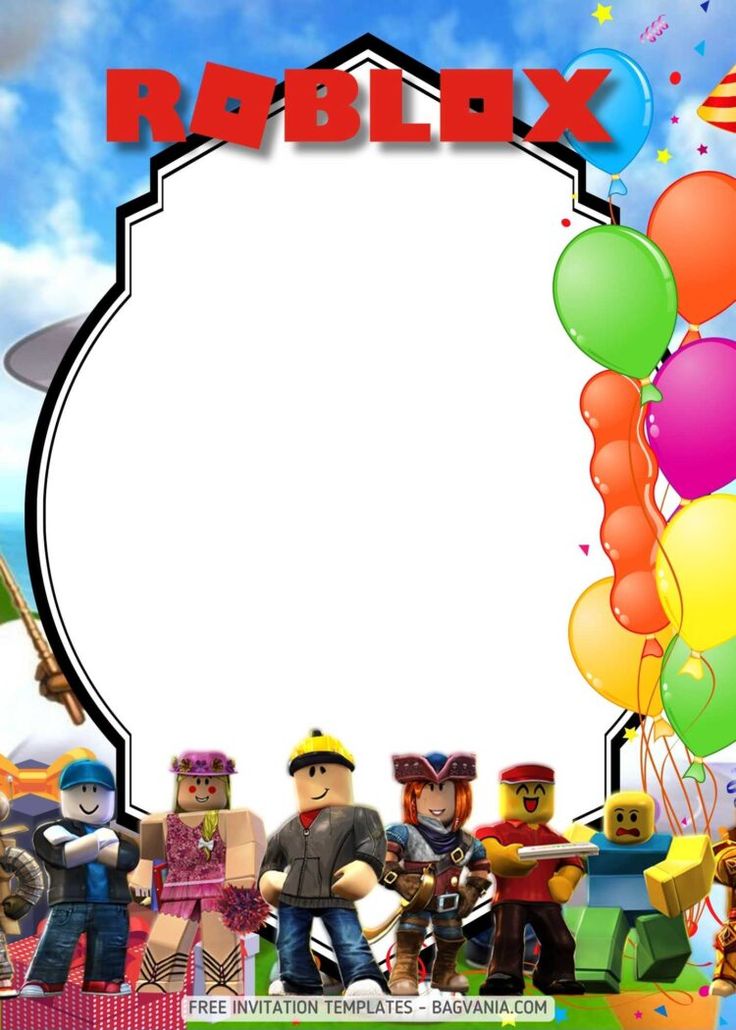 an image of a birthday card for roblox with balloons and people in the background