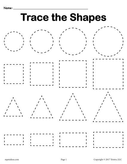 trace the shapes worksheet for children to practice their handwriting and writing skills, including numbers