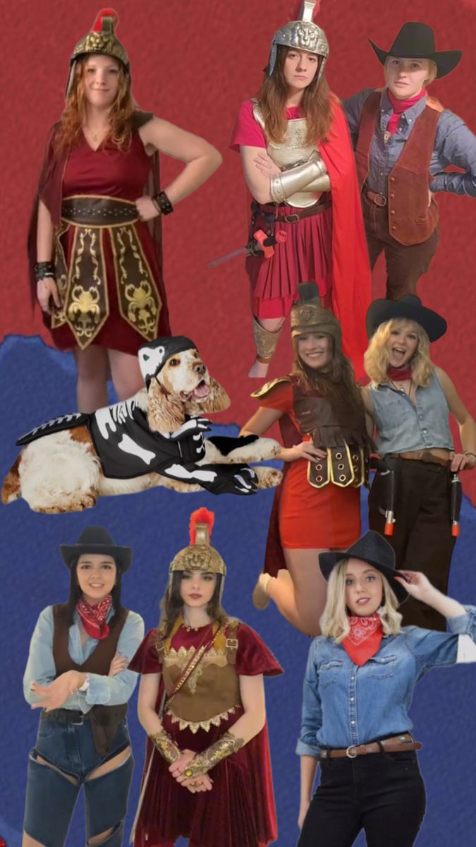 a collage of women dressed in costumes and hats, all wearing different types of clothing