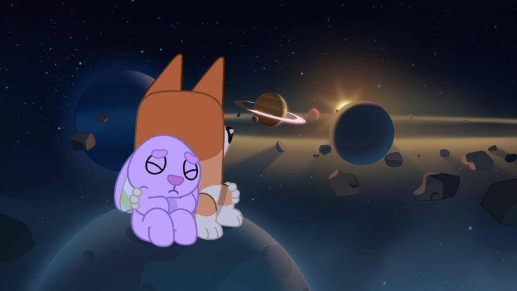 an animated cat sitting on top of a rock in front of the earth and planets