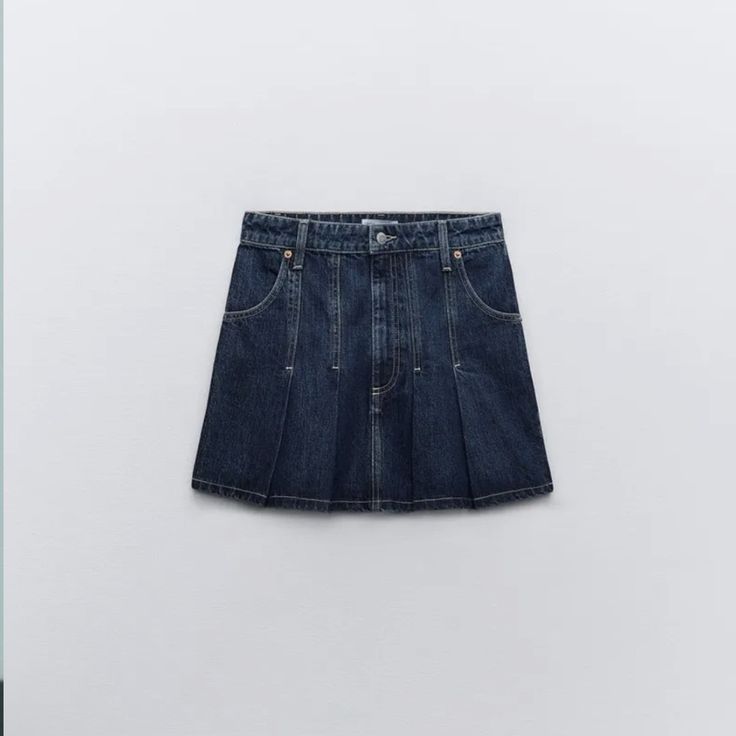 Brand New With Tags Size Is Medium Denim Mini Pleated Skirt Zara Casual Mini Skirt With Pockets, Zara Mini Skirt With Pockets For Spring, Zara Casual Skirt With Pockets, Zara High Waist Skirt With Pockets, Zara Summer Denim Skirt With Pockets, Zara High Rise Blue Skirt, Zara Denim Skirt With Pockets For Summer, Chic Zara Denim Skirt With Pockets, Zara Casual Denim Skirt For Fall