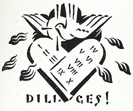 an old black and white drawing of a dove holding a book with the words dilliges on it