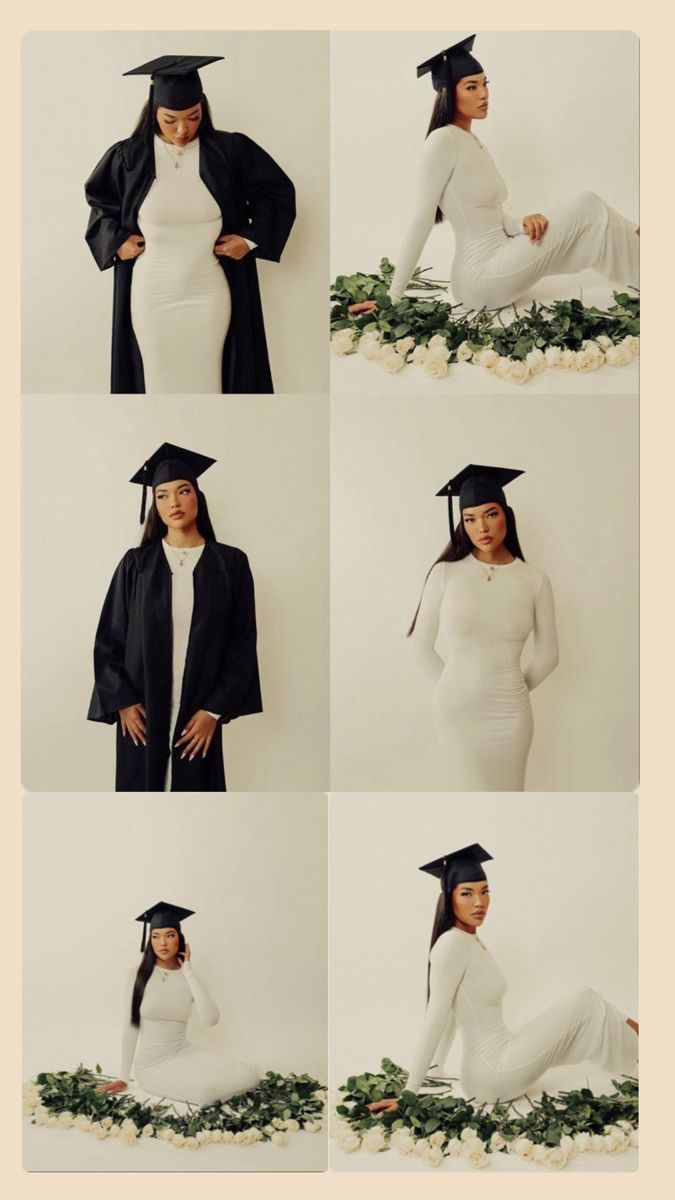 a woman in graduation clothes poses for the camera