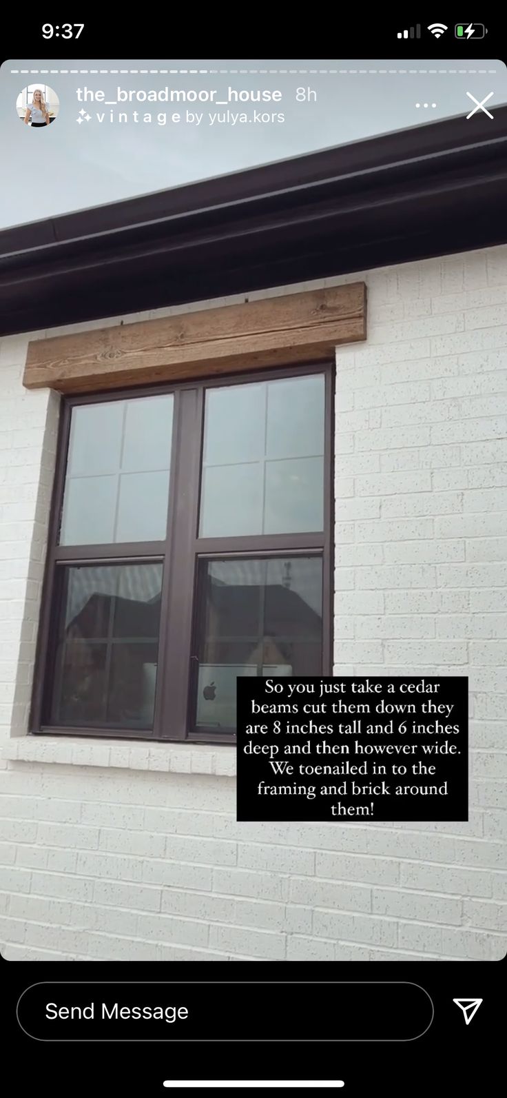 an image of a white brick building with a window that has a poem written on it