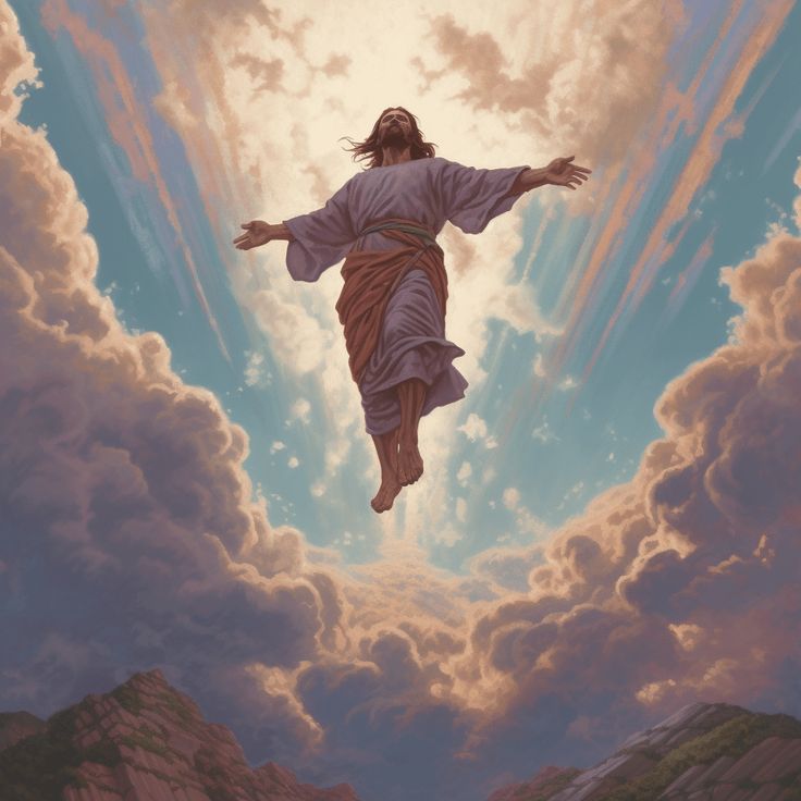 a painting of jesus ascending from the sky