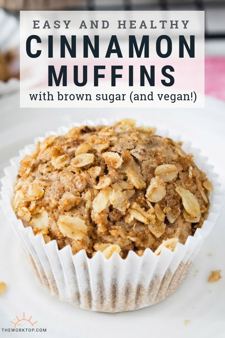 a close up of a muffin on a plate with the words easy and healthy cinnamon muffins