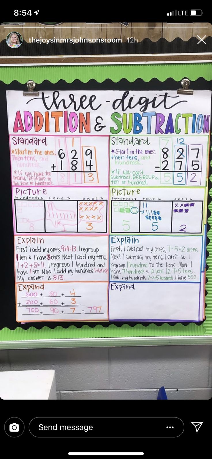 a bulletin board that has been decorated with writing and numbers for addition and subtraction