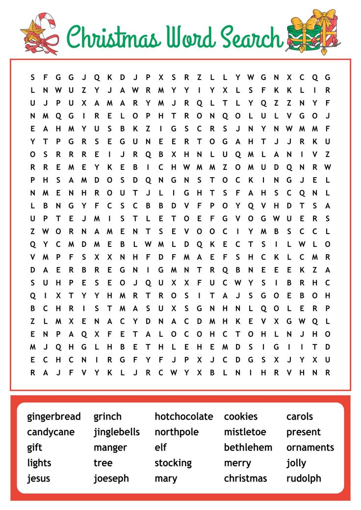 the christmas word search is shown in red and green