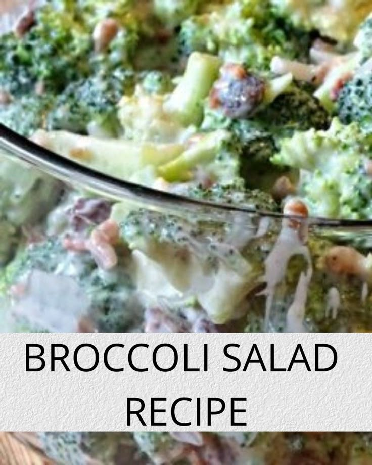 broccoli salad in a glass bowl with the words weight watchers broccoli salad