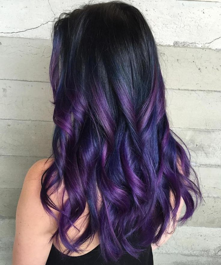 Black Hair With Purple Highlights Purple And Black Hair, Long Purple Hair, Purple Hair Highlights, Balayage Straight Hair, Hair Highlight, Purple Ombre Hair, Dark Purple Hair, Dyed Hair Pastel, Plum Hair