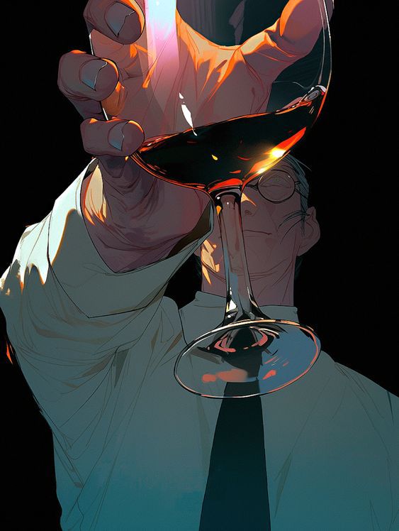 a man holding a wine glass in front of his face