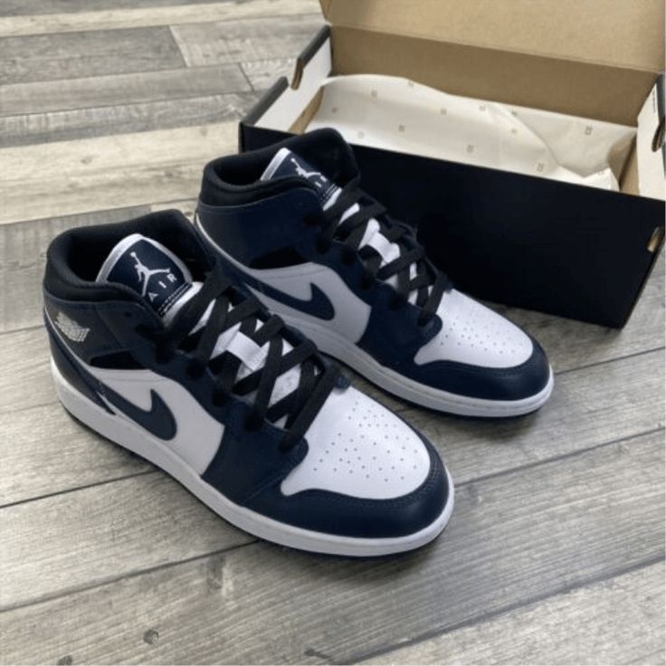 Jordan 1 Mid Navy, Jordan 1 Mid Armory Navy, Air Jordans Shoes, Af1 Shoes, Nike Air Force 1 Custom, Jordans Shoes, Nike Air Jordan Shoes, Brand Sneakers, Air Force 1 Custom