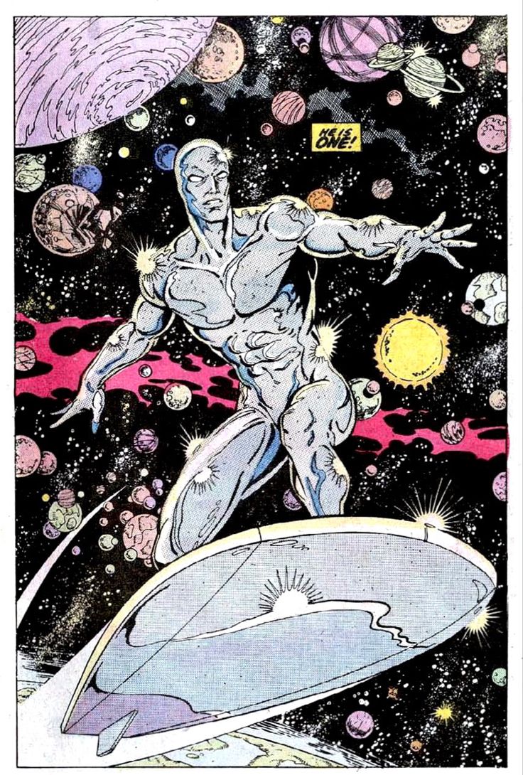 a comic book page with an image of a man standing on top of a surfboard