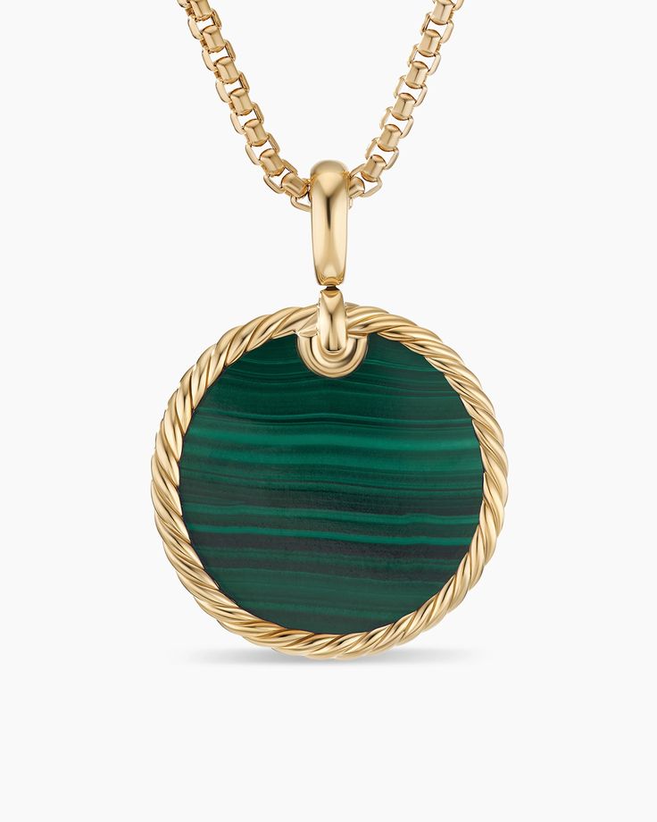 Primary Material : 18k Yellow Gold Primary Gemstone : Malachite Collection : Elements David Yurman Necklace, Malachite Pendant, Necklace Dress, Looks Black, Disc Pendant, The Circle, Pinky Ring, David Yurman, Jewelry Branding