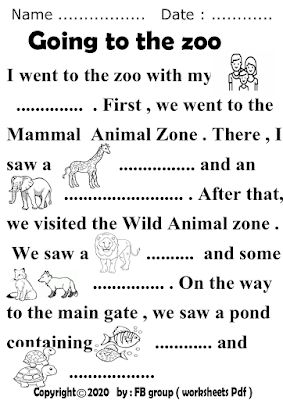 the zoo animals worksheet is shown in black and white, with an animal theme