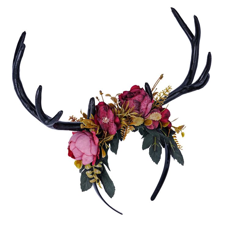 PRICES MAY VARY. MATERIAL: This woodland antler headband use artificial deer horns and leaves, silk flowers which create festival atmosphere HANDMADE: The woodland deer crown is handmade by our professional design team, and it takes long time to make one satisfactory item. It fits for most sizes of heads and it is also comfortable and easy to wear UNIQUE DESIGN:The White Deer is never captured and represents spiritual knowledge. It also symbolizes purity, transcendence and prophecy. Black antler Fae Ball, Black Antlers, Antler Flower, Secret Garden Theme, Black Horns, Woodland Crown, Folk Horror, Deer Horns, Antler Headband