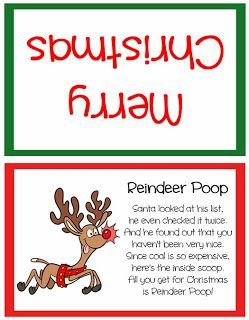 two christmas cards with the words reindeer poop on them